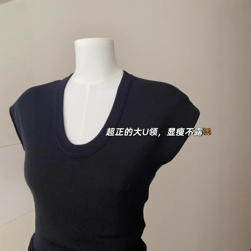 ファッショナブルなUネッククールトップ2025夏新作スリムフィット薄型多用途右肩半袖Tシャツ女性用|undefined