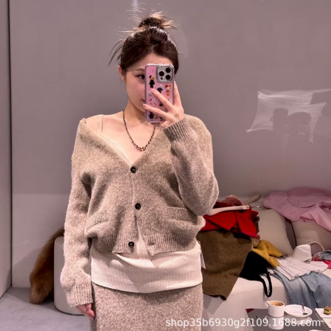 高品质2025早秋新款M家纯色简约百搭羊毛针织开衫上衣外套女潮牌