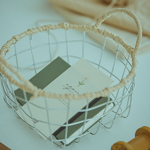 Pastoral retro style iron wire woven egg basket desktop snacks bakery display fruit and vegetable storage basket