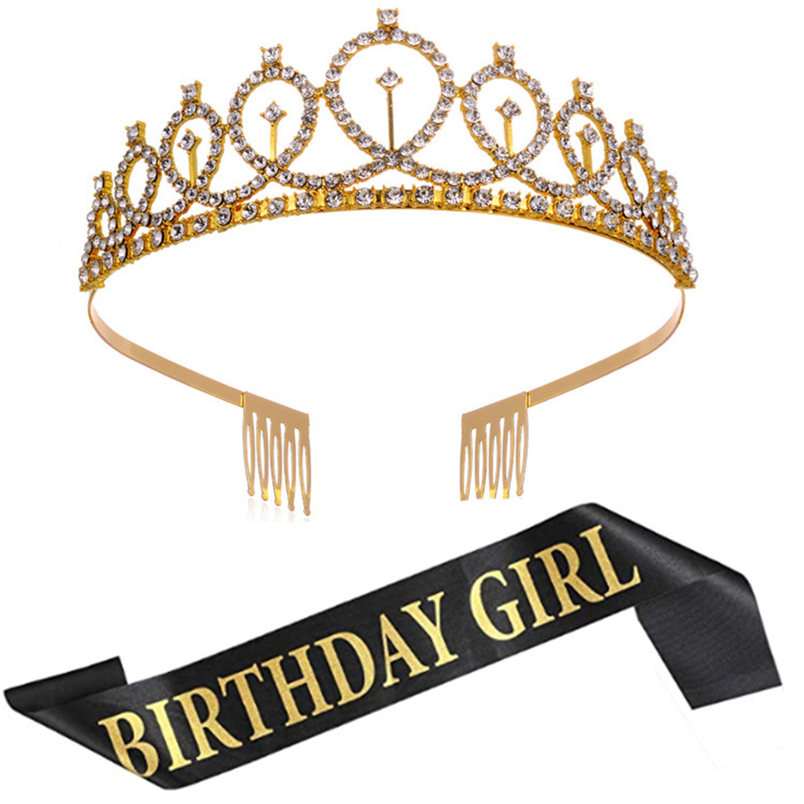 Set di cinture per galateo con corona da festa in oro rosa, fascia per capelli da principessa, fascia per capelli da compleanno europea e americana di grande vendita_voghion.com
