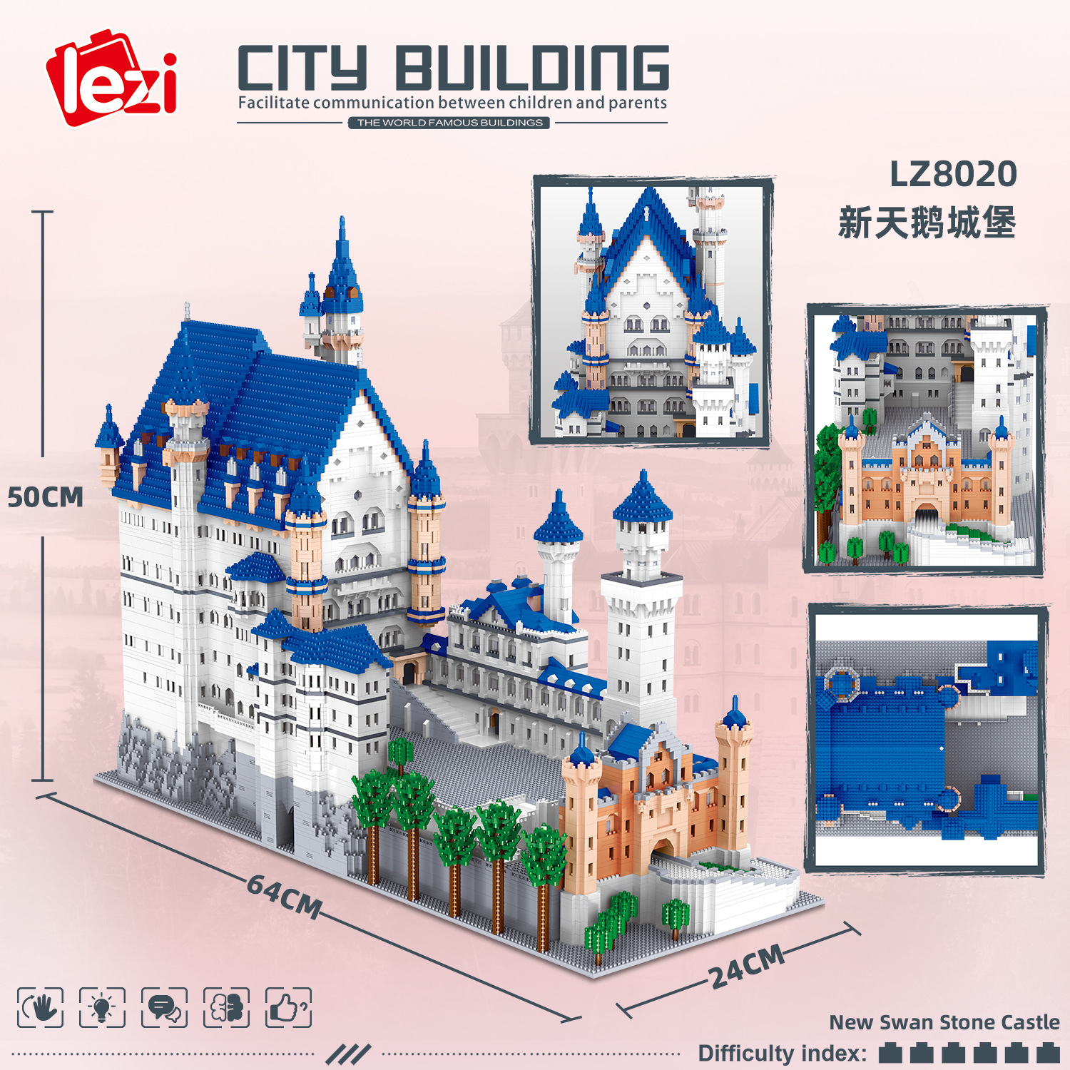Diversión LZ8020 New Swan Castle partículas de diamante en miniatura creativo alta dificultad adulto montaje bloques construcción