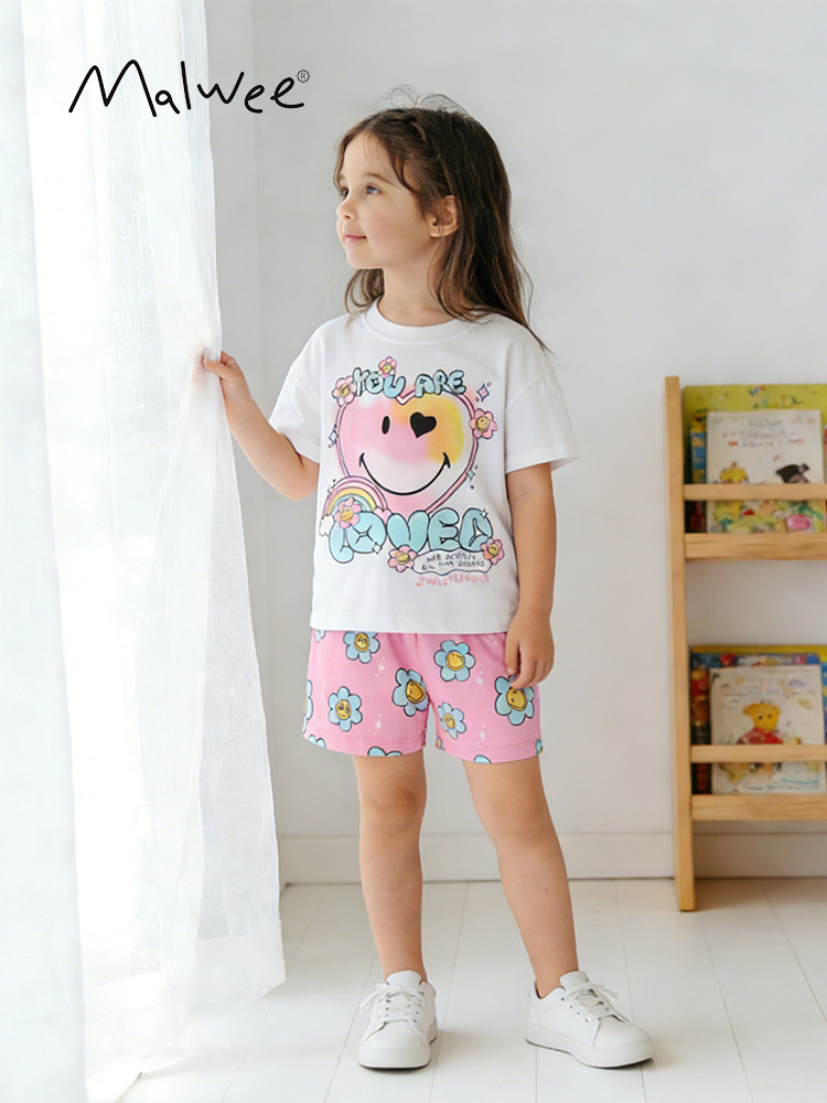 Transfronterizo malwee niñas lindas niñas casuales camisetas de cuello redondo para niños europeos y estadounidenses casuales dos piezas