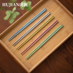 HUJIAN Hujian 純チタン箸 5 組のチタン箸、火傷防止、抗菌、カビ防止、家庭用滑り止め箸、高級食器
