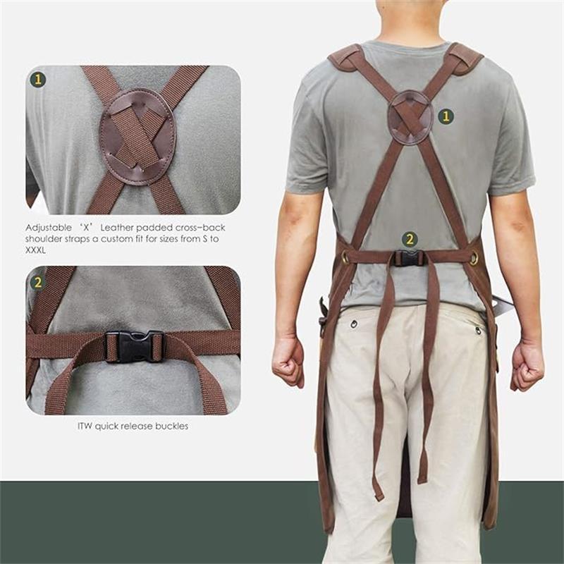 Transfronterizo Amazon delantal de lona gruesa con cinturón de imán cruzado electricista carpintería ropa de trabajo herramientas de reparación de automóviles delantal