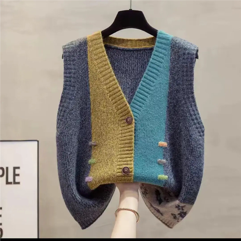 One-Piece Knitted Cardigan Vest for Dropshipping, Versatile Autumn and Winter Outerwear, Slimming Sleeveless Sweater, Fashionable New Style, Wide Fit