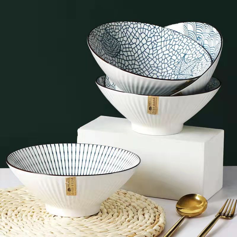 Japanese-Style Noodle Bowl for Home Use, Large Trumpet-Shaped Ceramic Bowl, Ramen Bowl, High-End Noodle Bowl Set Japanese-Style Noodle Bowl for Home Use, Large Trumpet-Shaped Ceramic Bowl, Ramen Bowl, High-End Noodle Bowl Set