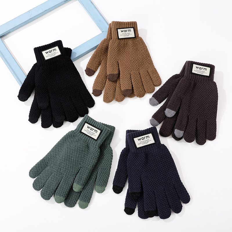 Gloves winter warm student Korean version of simple men's and women's fleece thickened cycling five fingers can touch screen cold cotton gloves_maomaolike.com