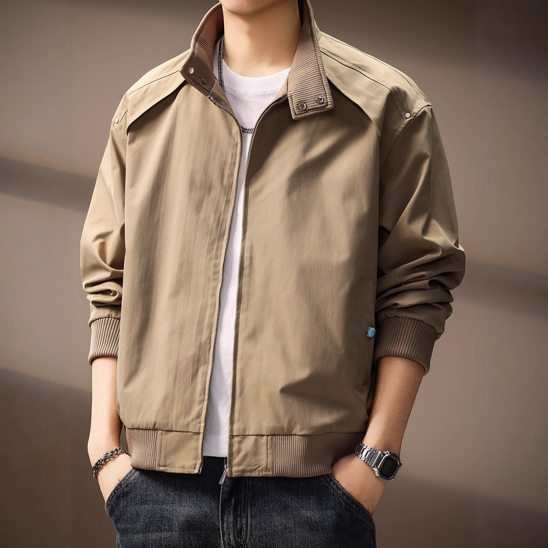High-End American-Style Turquoise Silhouette Stand-Collar Jacket Baseball Uniform Men's Spring Trendy Casual Short Workwear Coat