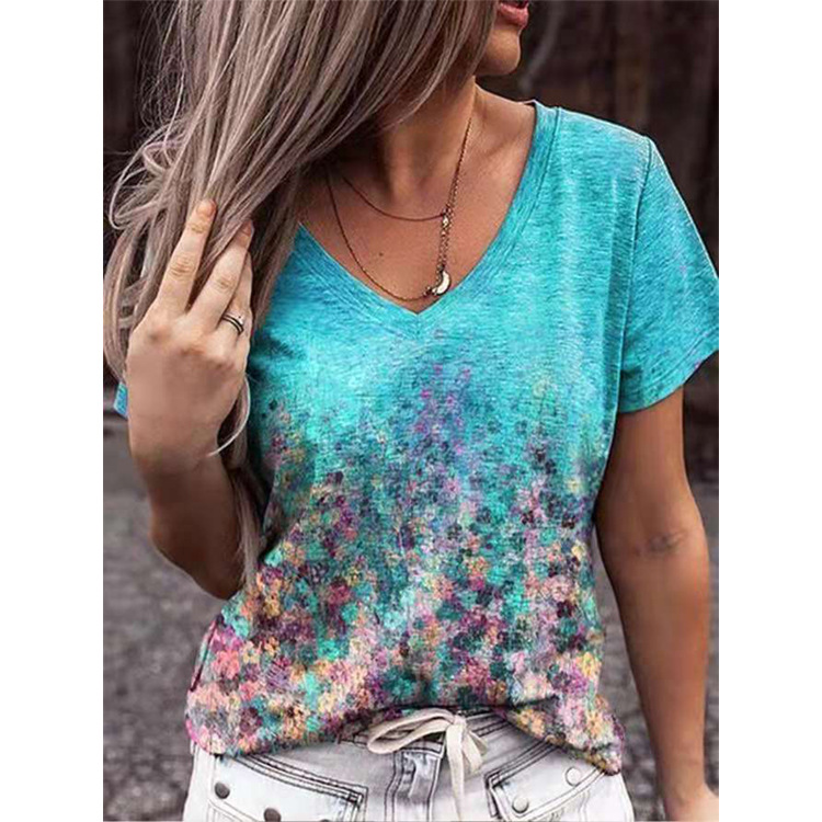 Pullovers Placket Type Regular Sleeve Sleeve Type Wholesale Women'S Casual Map Star Flower Short Sleeve Printing T-Shirts