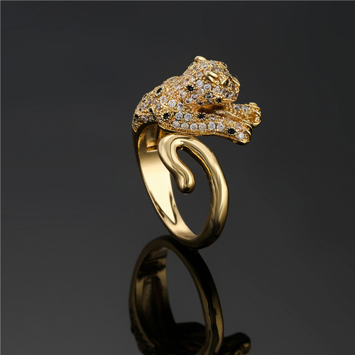 Europe and the United States fashion atmosphere sweet leopard opening ring copper plating 18 k modification with AAA zircon ring