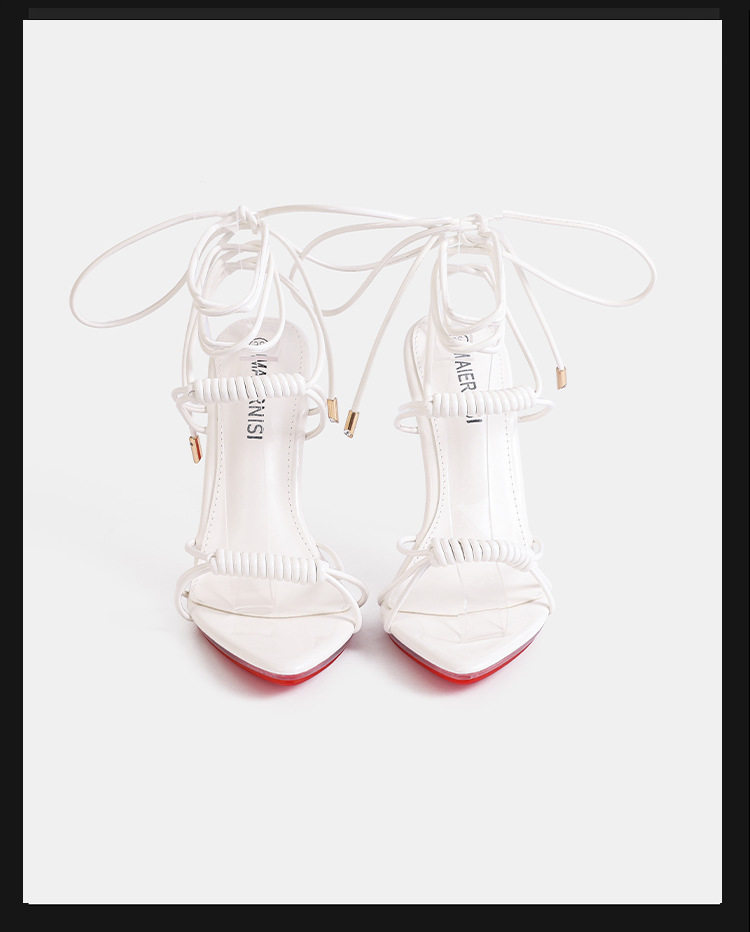 Sandal cao gót mảnh quai dây hở mũi đế đỏ phong cách Âu Mỹ — Màu be, Màu bạc, Màu trắng, Màu tím chi tiết 22