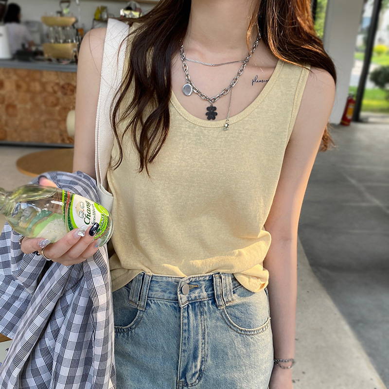 Vest Summer Women's Outer Wear 2023 New White Sling Inner Base Slub Cotton T-shirt Ice Silk Thin Top