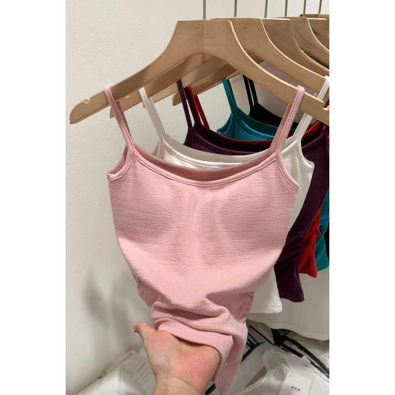 European-Style Beautiful Pink Vest with Breast Pads for Women 2025 Summer New Style Bottoming Sleeveless Suspender Top