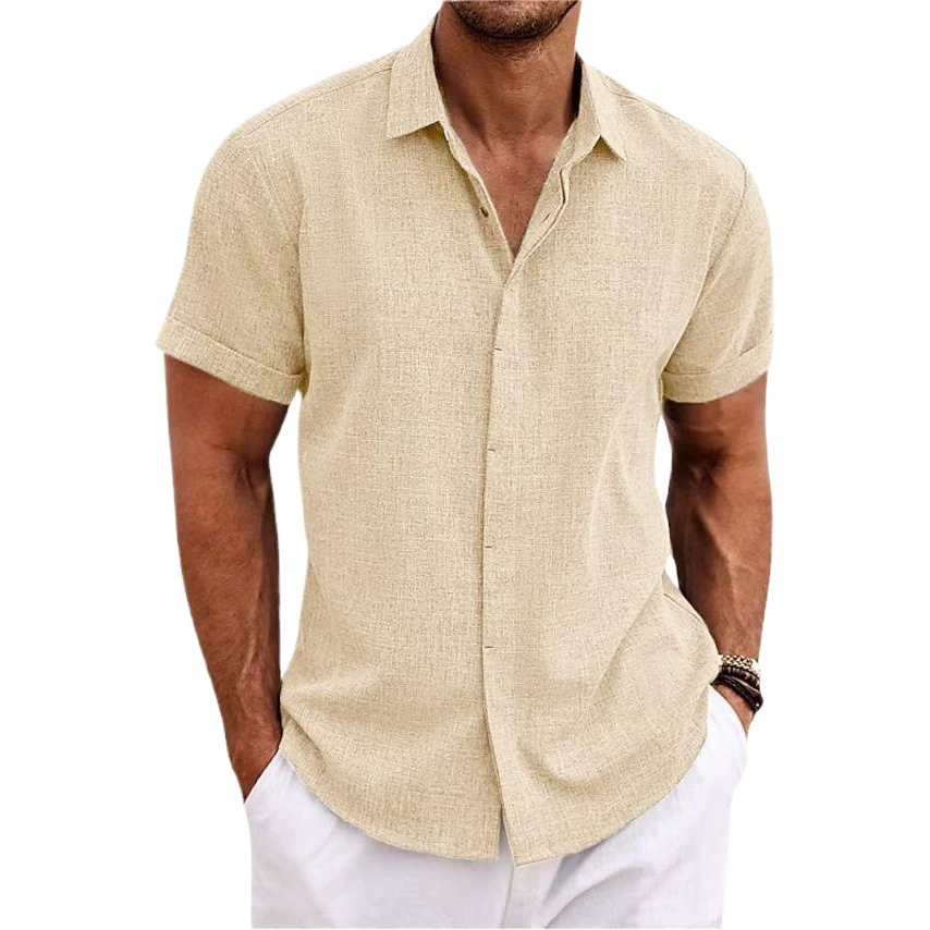 Мужская льняная футболка с короткими рукавами, свободная майка, однотонная рубашка из хлопка и льна с короткими рукавами, мужская пляжная мужская рубашка больших размеров с короткими рукавами