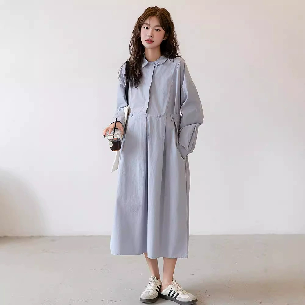 Весенняя, осенняя и зимняя одежда для беременных в корейском стиле. Литературная мода. Юбка для беременных с лацканами. Длинное модное платье для беременных большого размера.