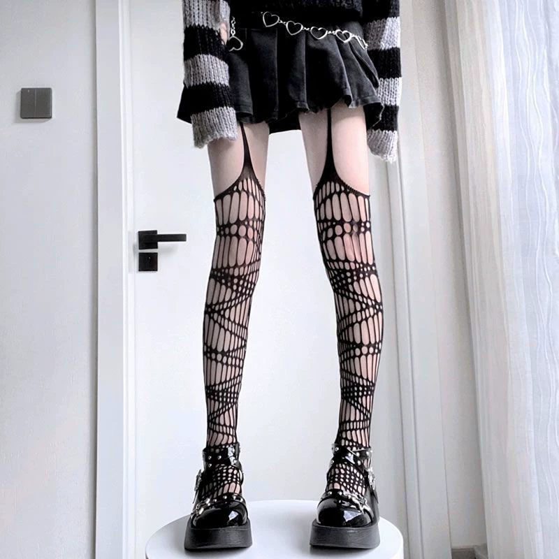 Tights (base) fishnet with bow, European style, plus size, one-size, multiple patterns