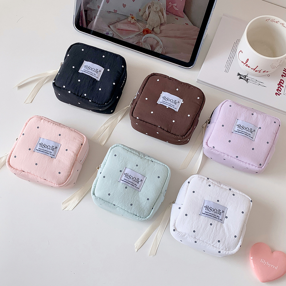Korean Style Polka Dot Small Square Bag, Cosmetic Storage Bag, Lipstick Bag, Student Portable Earphone Bag, Multi-Functional Coin Purse