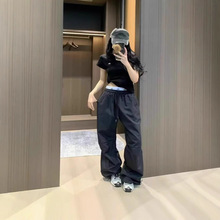 2025夏季新款alo女士双腰头直筒裤松紧腰宽松运动长裤一件代发