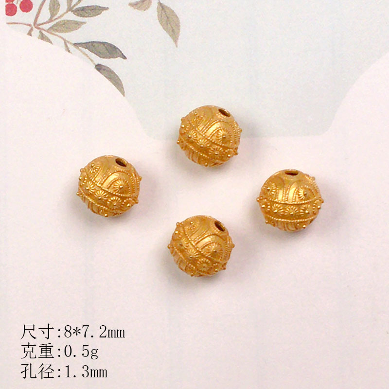 S925 Silver Gold-Plated Spacer Beads Walnut Zaki Fu Character Silver Beads Accessories Bracelet Necklace DIY Handmade Semi-Finished Products