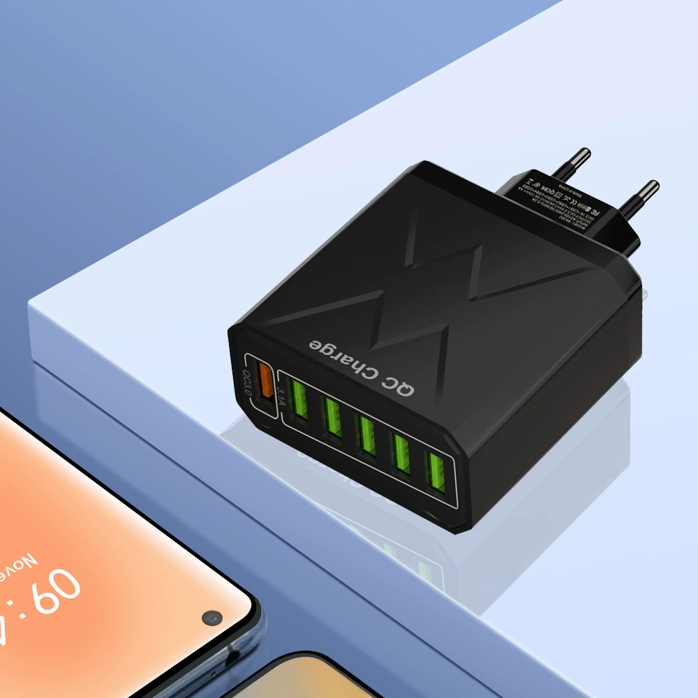 Сетевое зарядное с подсветкой, 6USB быстрая зарядка QC3.0, мультипортовый блок питания, европейский/американский/британский/корейский стандарты