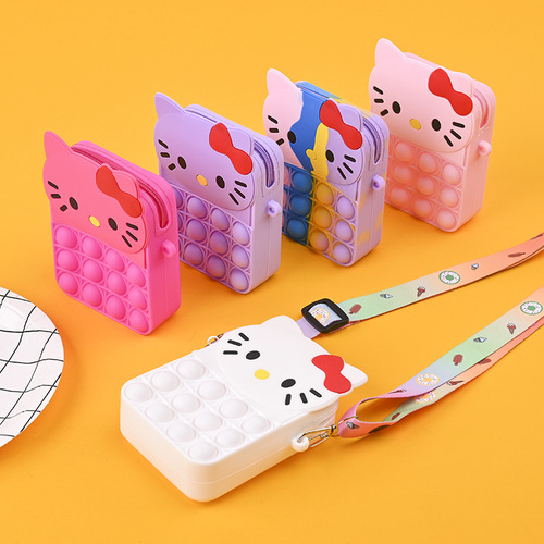 Cute Cat Mouse Squeezable Silicone Crossbody Bag, Cartoon Children's Zero Money Purse