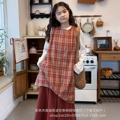秋款森系新品格纹元素不规则叠穿格子马甲背心裙叠穿少女感