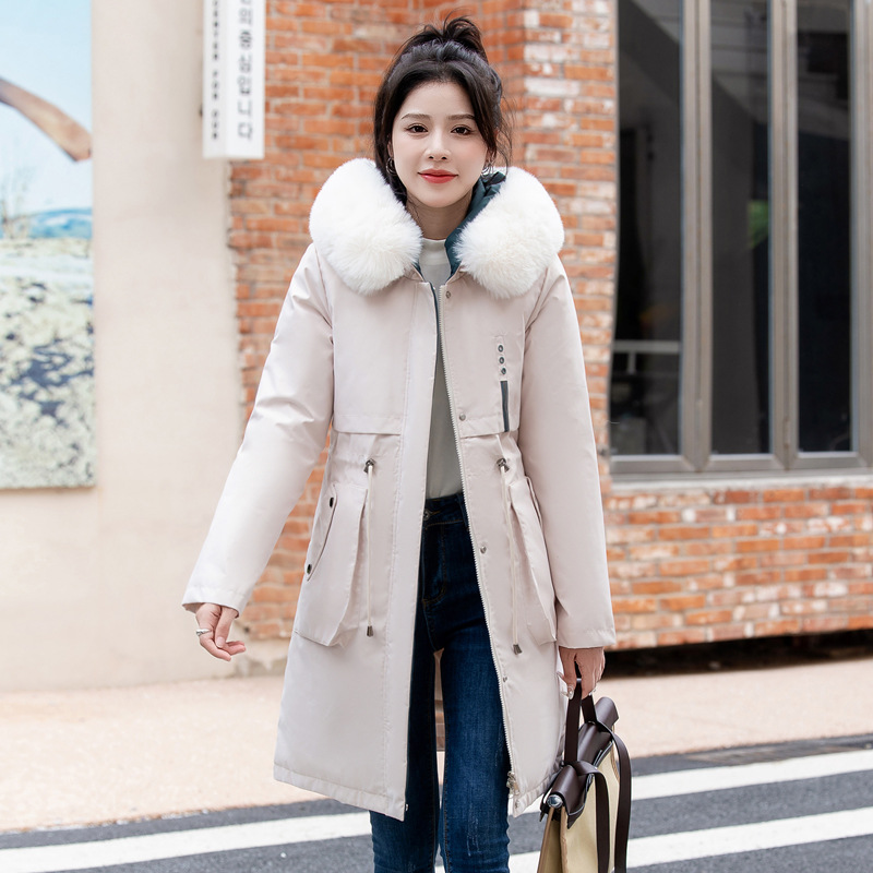 Ropa de algodón mediano y largo para mujeres invierno 2024 nuevo estilo coreano delgado una ropa de tres vestidos para superar la chaqueta de plumón ropa de algodón para mujeres