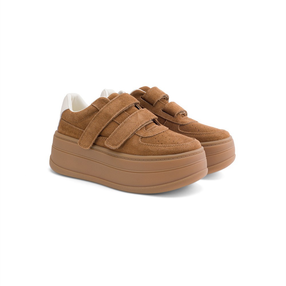 SGIRL TWTW日系魔术贴反毛皮板鞋2025新款百搭大头厚底面包鞋女