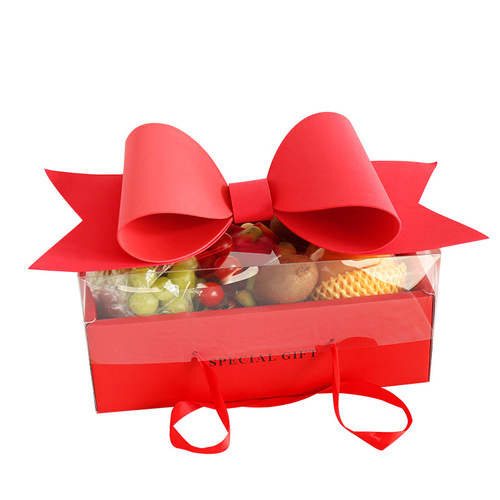 Mother's Day Bow Flowers Cake Fruit Packaging Box Transparent Cover High-end Gift Box Holiday Gift Gift Box