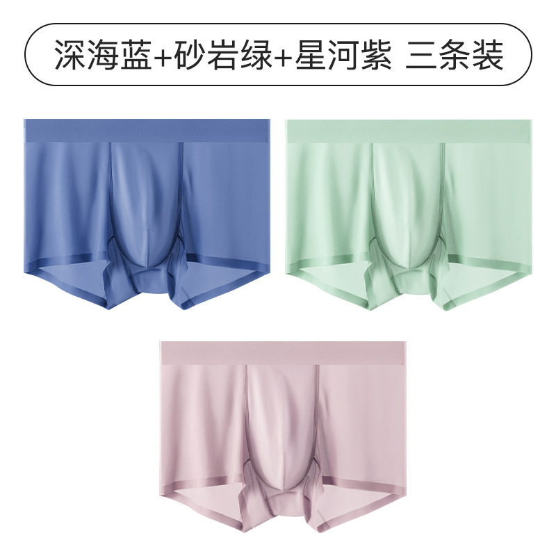 Ropa interior de hombre de seda de hielo sin costuras color puro ultrafino de verano seda de morera transpirable antibacteriano cintura media ropa interior cómoda para hombres