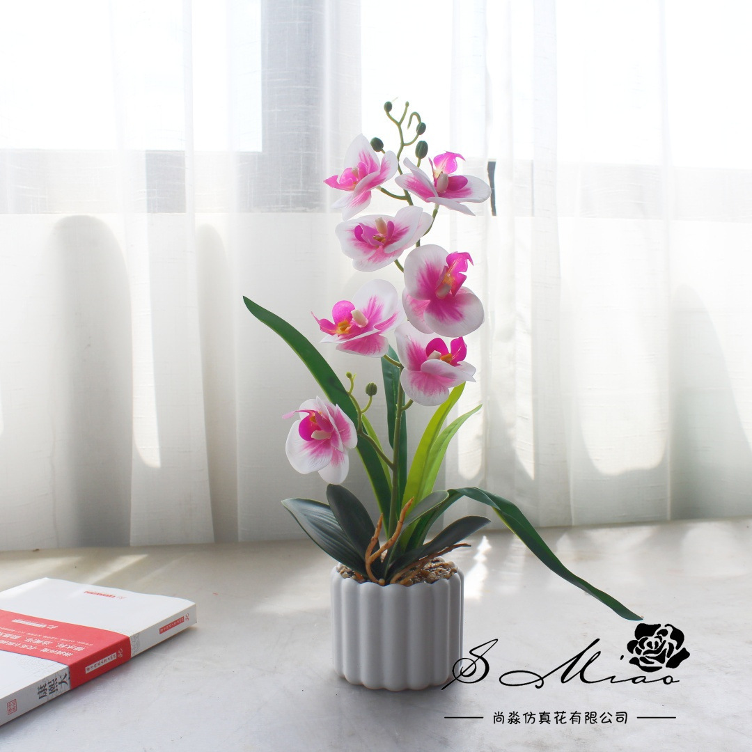 Flores falsas 7 película de flores sensación de orquídea mariposa bonsai flores de alta calidad sala de estar decoración floral decoración de imitación maceta image 10