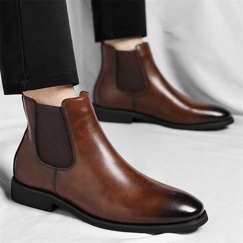 BOTAS cortas de cuero de vaca de alta gama Chelsea nuevos negocios de otoño e invierno con zapatos de cuero casuales Martin Inglaterra botas de cuero para hombres