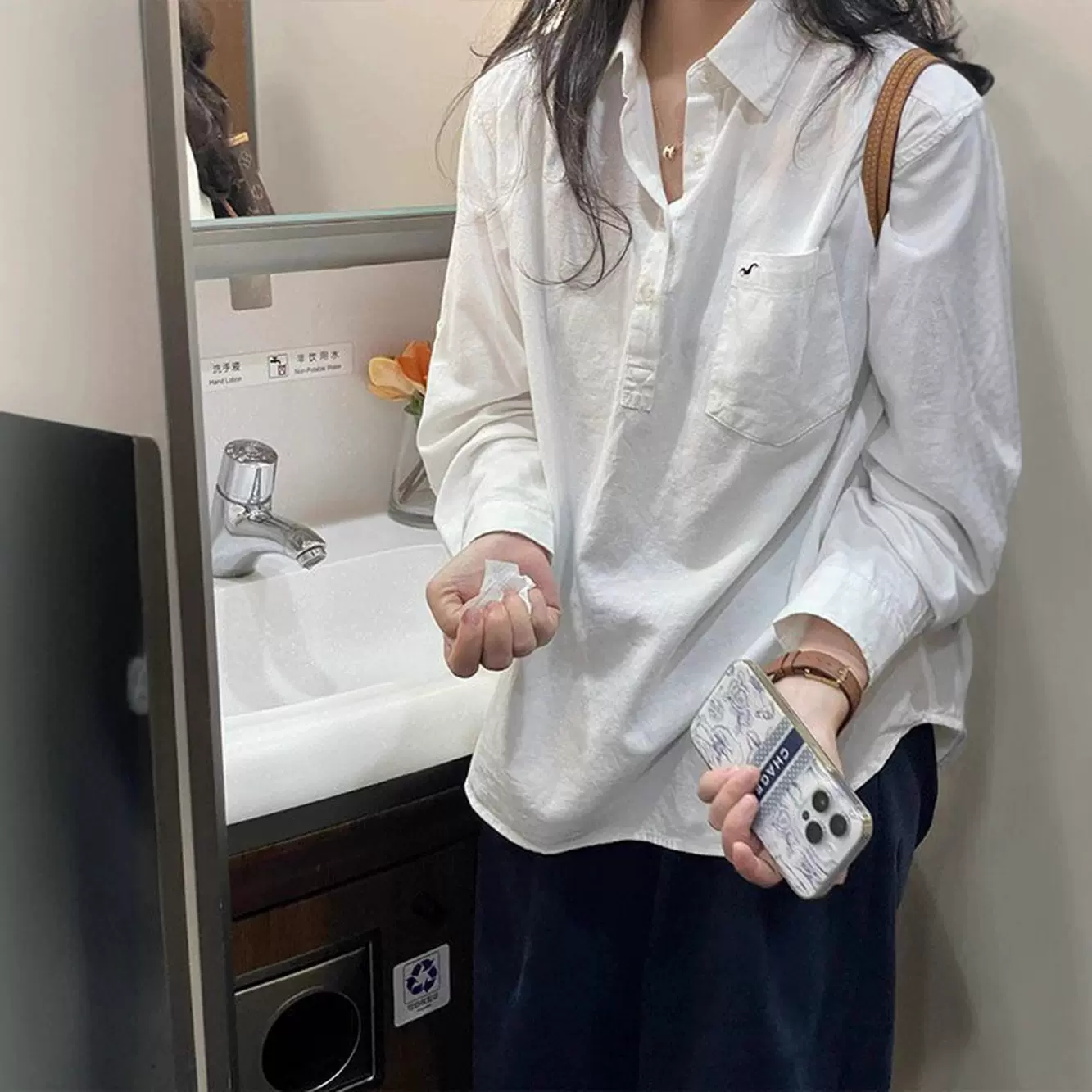 纯棉白色polo衬衫女早春季穿搭新款法式高级感小众长袖上衣设计感