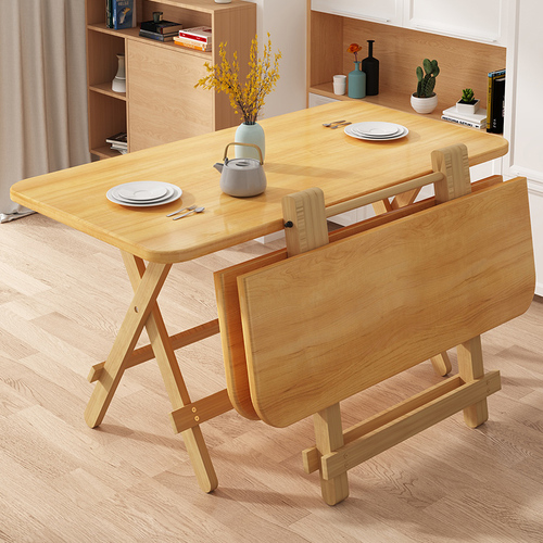 Solid wood dining table folding table for home use in small apartments, rectangular foldable square table, simple dining table, small table