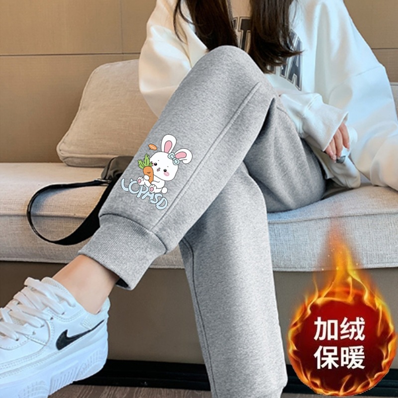 당근 토끼 나사 입 회색 바지와 벨벳