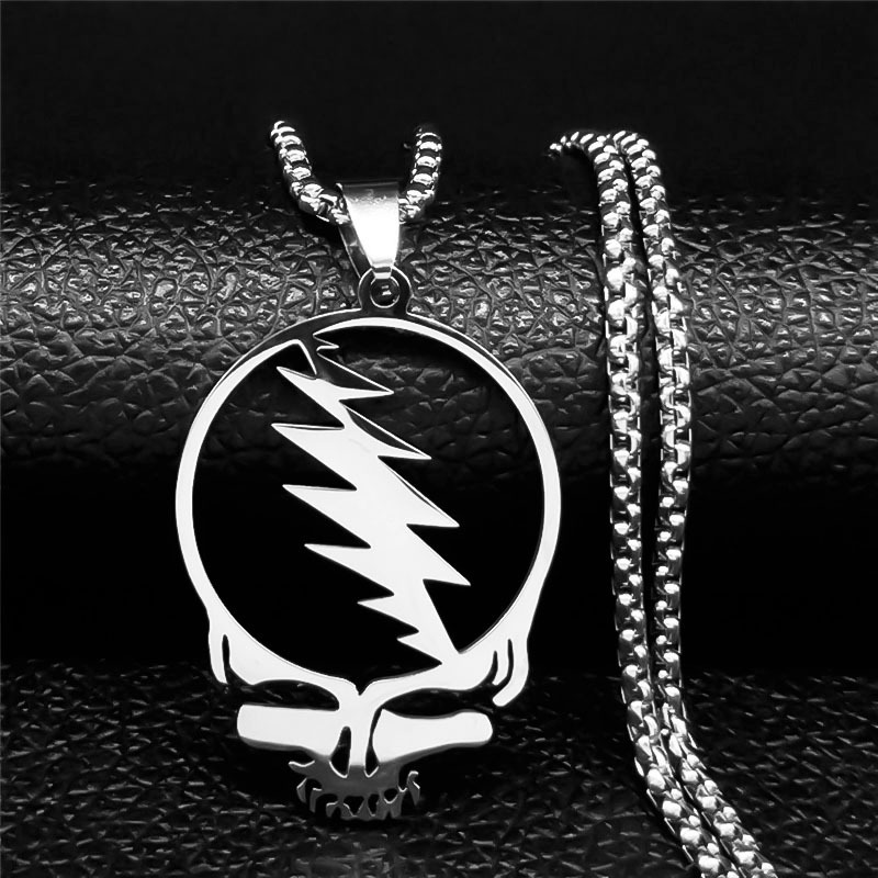 Cross-border European and American fashion punk rock band Grateful Dead skull stainless steel necklace gothic personality jewelry