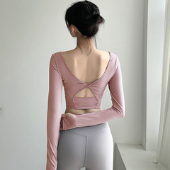 Fitness Pilates Slimming Morning Running Sport T-Shirt Women Spring and Summer Professional Training Yoga Wear Top with Bra Pad 