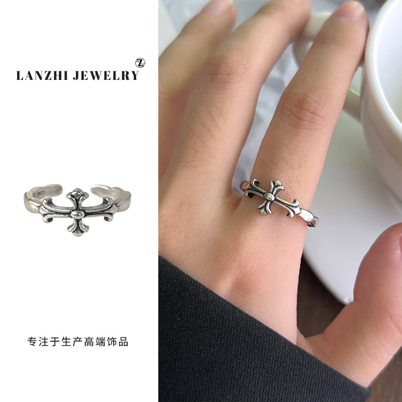Lan Zhi 925 anillo de plata esterlina personalidad punk exagerado diseño joyería hip hop anillo abierto no desvanecimiento nicho