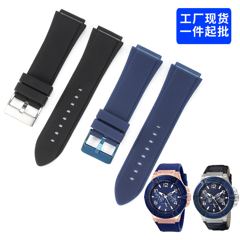 Substitute GUES watch U0247G3 W1058G2 W0040G3 blue silicone rubber strap