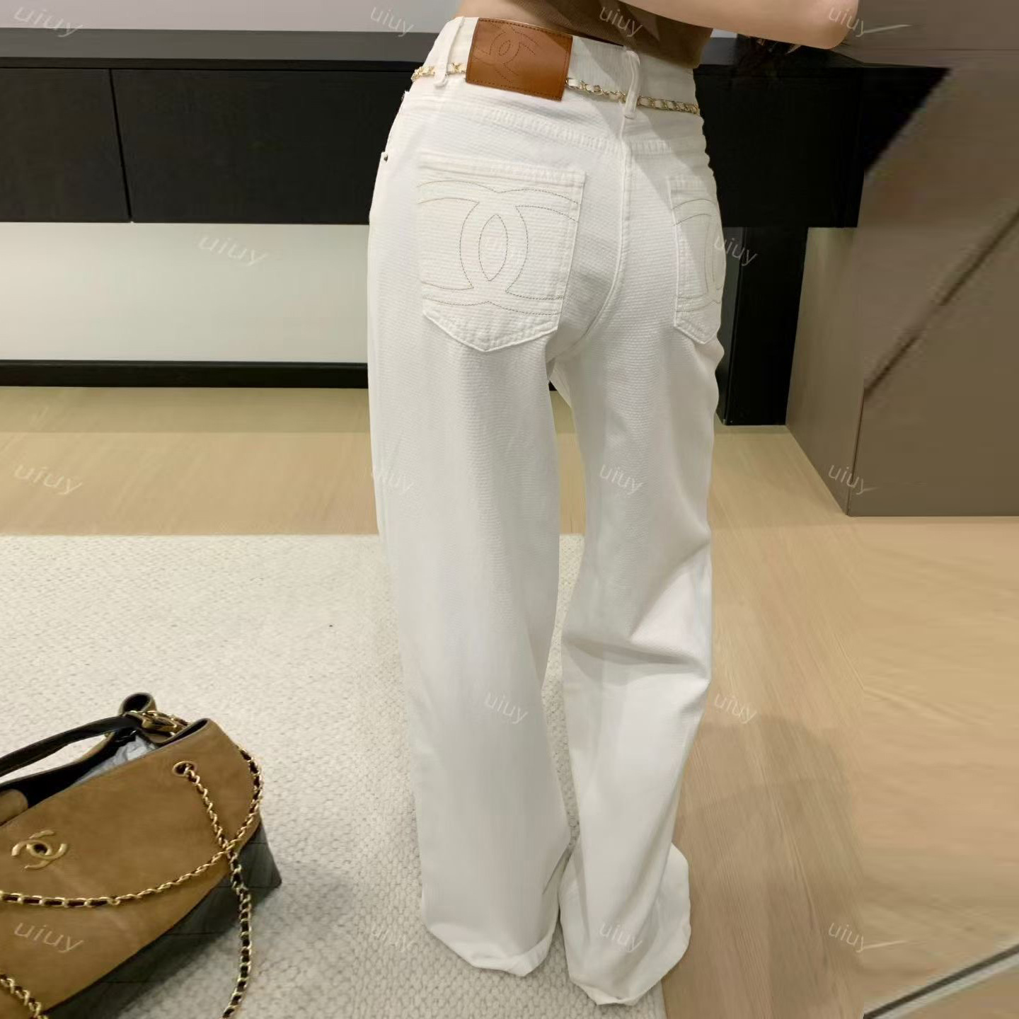 Uiuy High-Waisted White Jeans for Women 2025 Autum New Loose Casual Work Clothing Versatile Wide-Leg Floor-Length Pants