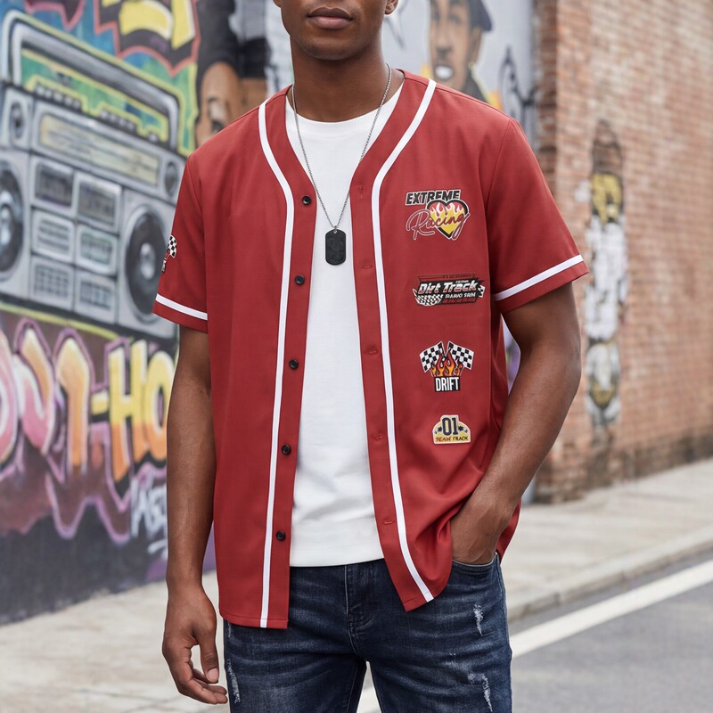 Cross-Border Baseball Uniform Men's Short-Sleeved Shirt Cardigan Printed Casual Street Sports Shirt Youth Trendy Jacket