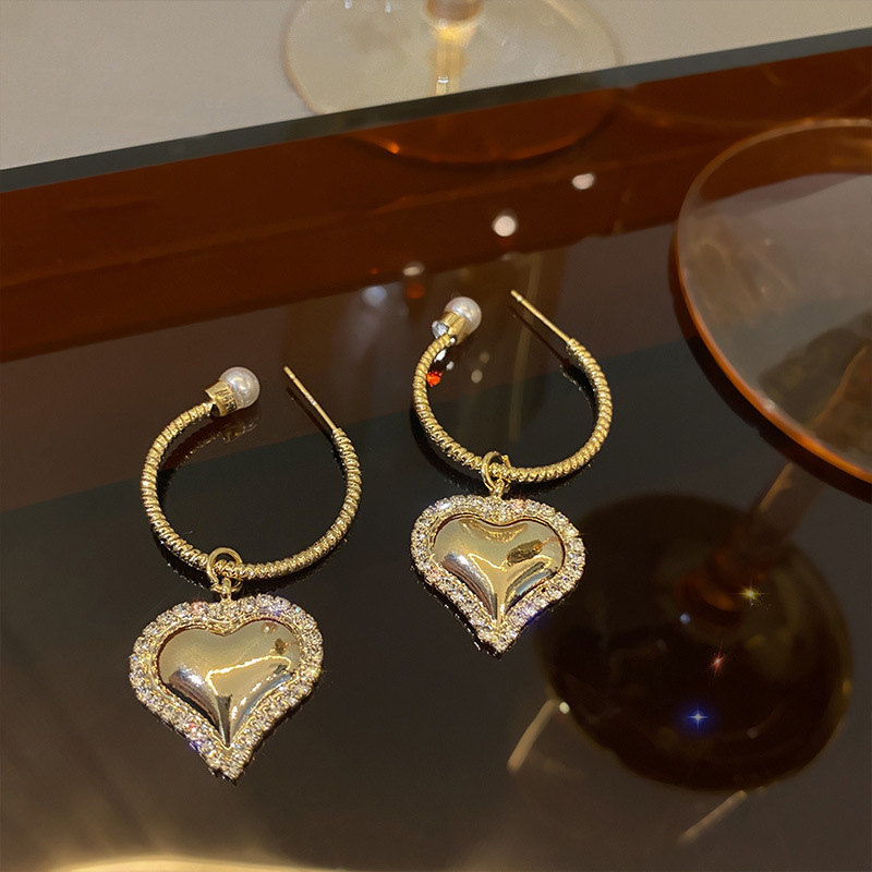 Sweet Heart Shape Alloy Plating Artificial Rhinestones Earrings 1 Pair display picture 3