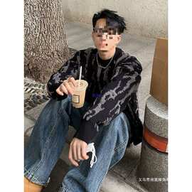 美式复古情侣毛衣男冬季加厚保暖青少年潮流慵懒感痞帅针织衫黑色