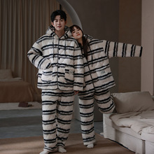 情侣冬季睡衣女款加厚三层夹棉可外穿男士超厚棉袄家居服