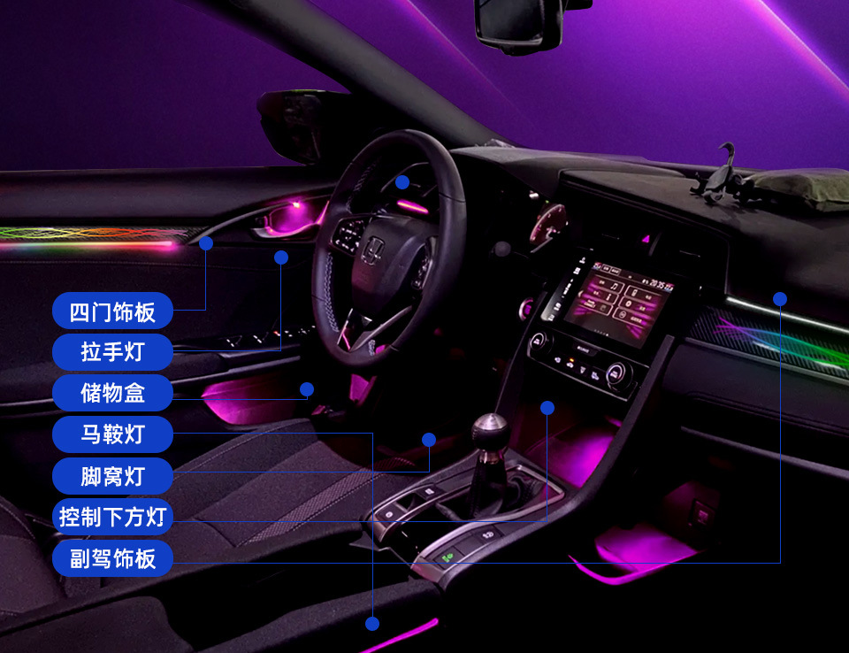 Car Ambient Lighting for Honda Civic 16-21 Interior Atmosphere Lamp