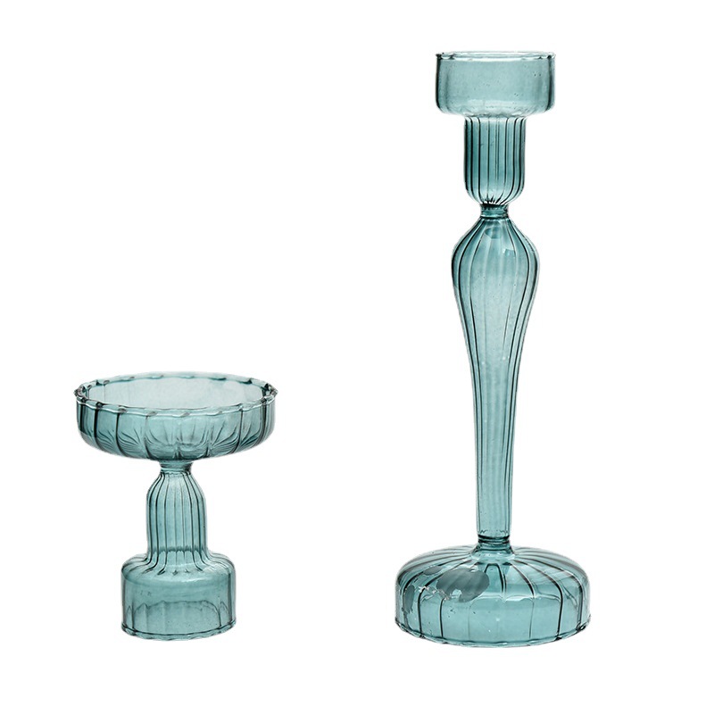 A rayas creativo candelabro de vidrio de color transparente candelabro mesa de comedor decoración europea de doble uso candelabro de fábrica al por mayor