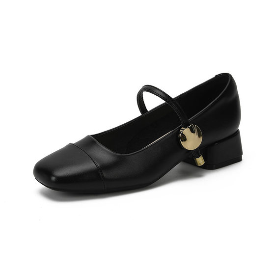 Pingdi Factory Cowhide Women's Shoes Korean Style Mary Jane Shoes Women's Thick Heel Huizhou Yuexinwang New Square Toe Milk Shoes