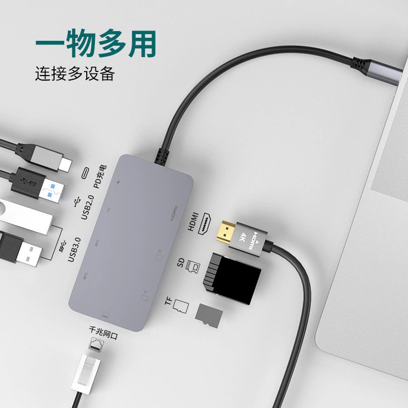 Док-станция Type-C с расширением, HD 4K дисплей, USB3.0/гигабитный сетевой порт, сплиттер, восьмив-один HUB