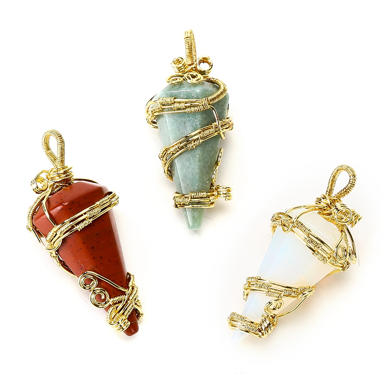 2025 spot exportación europea y americana piedra natural cristal cono hexagonal péndulo collar colgante joyería suministro transfronterizo al por mayor