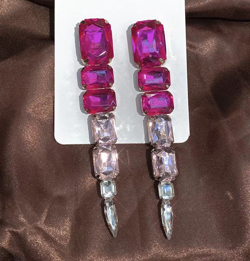 50g Weight Artificial Gemstones Inlay Material Earrings Classification Alloy Material Water Droplets Pattern Women'S Gender Plating Design Fashion Style White, Pink, Green Color Fashion Inlay Glass Rhinestone Geometric Gem Long Alloy Earrings 5